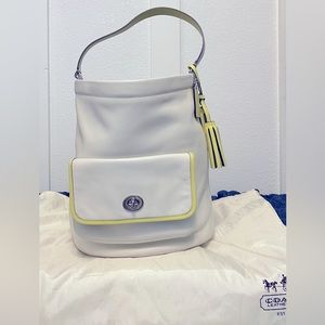 Coach L White Lime green Leather Tote Legacy Archival Shoulder Bucket 22407